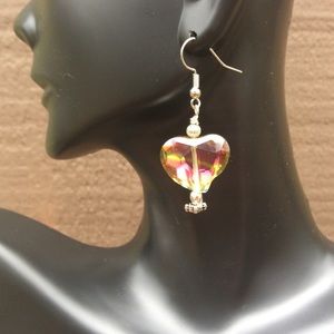 Iridescent crystal heart earrings